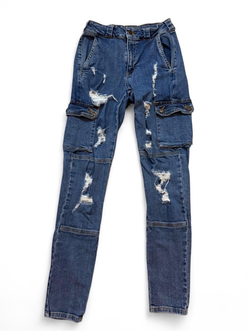 Fashion Nova Medium Wash Blue Cargo Jeans